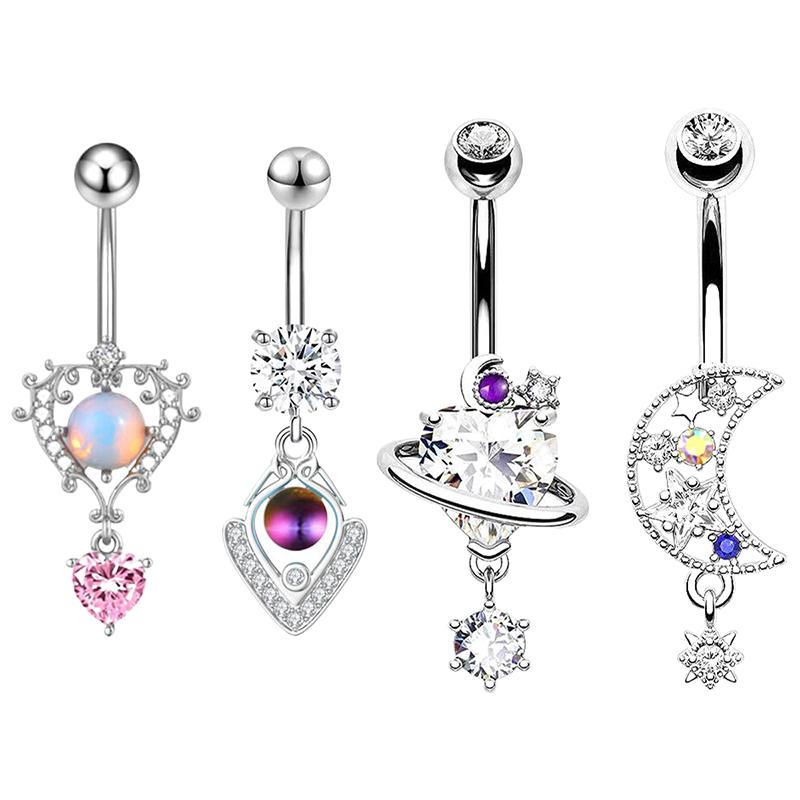 Shiny Belly Button Rings Stainless Steel Heart Navel Piercing Barbell For Women Fashion Belly Ring Sexy Body Piercing Jewelry