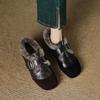 French Retro Flat-soled Small Leather Shoes Women's Autumn and Winter Thickened Deep-mouth Single Shoes Comfortable Cotton Shoes