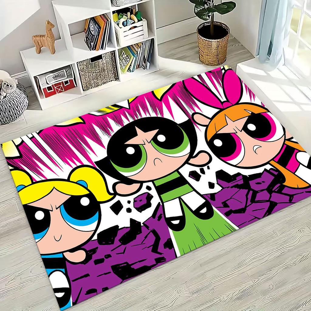 Cartoon P-Powerpuff Girl Cute Art Carpet Rug for Bedroom Living Room Sofa Home Doormat Decor,Large Kid Non-slip Floor Mat
