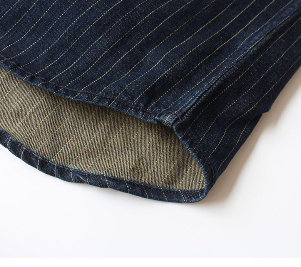 Men's Casual Retro Striped Denim Shirt Jacket - Long-Sleeved, Loose Fit for Spring and Autumn