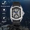 Automatic Watch with Genuine Leather Strap and Waterproof Stylish Square Quartz Watch in Black Perfect Gift for or Day Men's Design - Birthdays,
