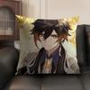 Zhongli Genshin Impact Cute Cushion Cover Natural Linen Organic Fabric DoubleSided Printing Sofa Home Decor Gift Pillow Case