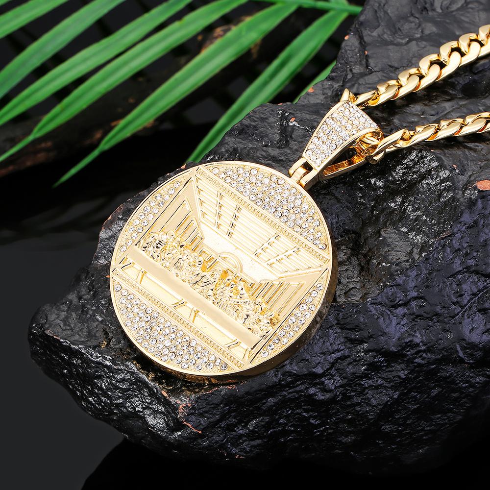 Iced Out Last Supper Shape Pendant Match 13mm Shiny Miami Cuban Link Chain Creative Stylish Hip Hop Style For Men and Women Gift
