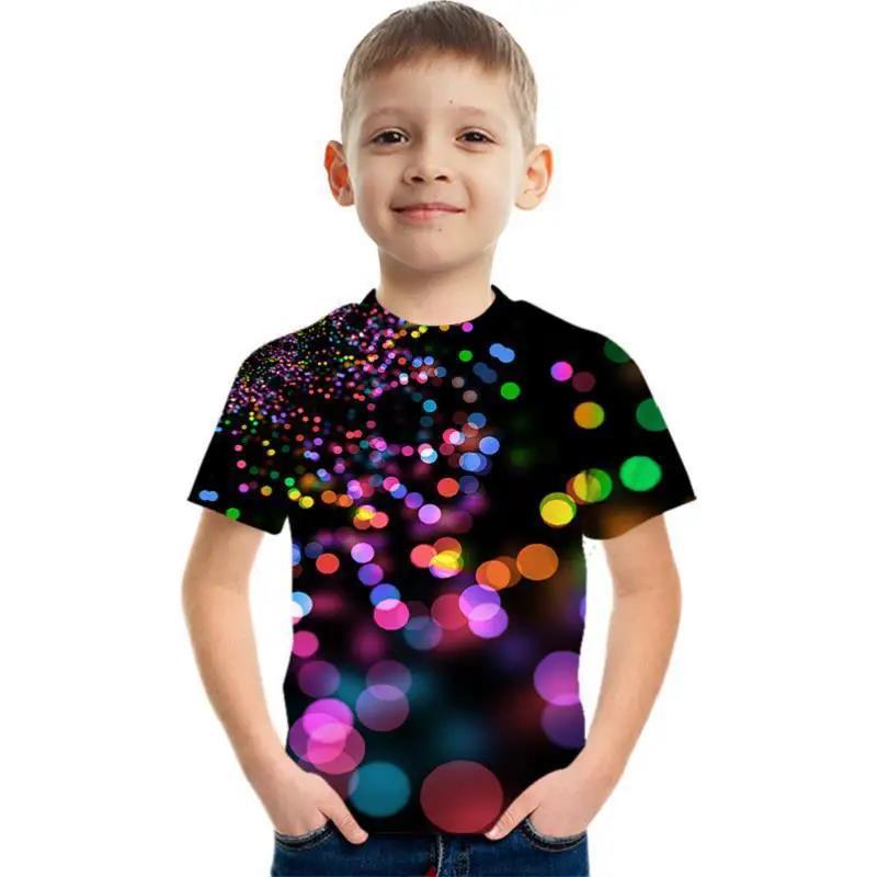 

Summer Round Neck 3D Geometric Graffiti Printed Top Fashionable Casual Short Sleeved Children s Boy T-shirts 120