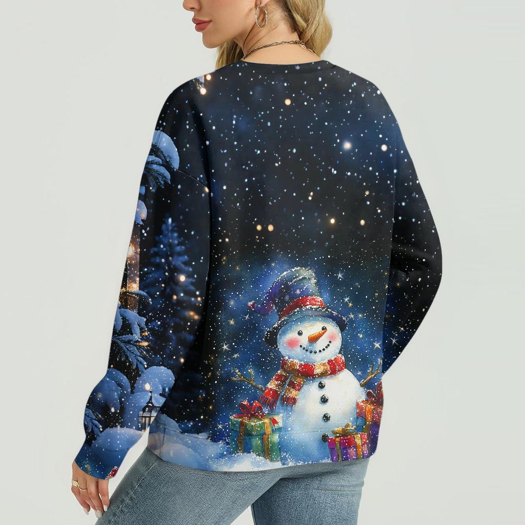 Women's Casual And Fashionable Christmas Print Long-Sleeved Top