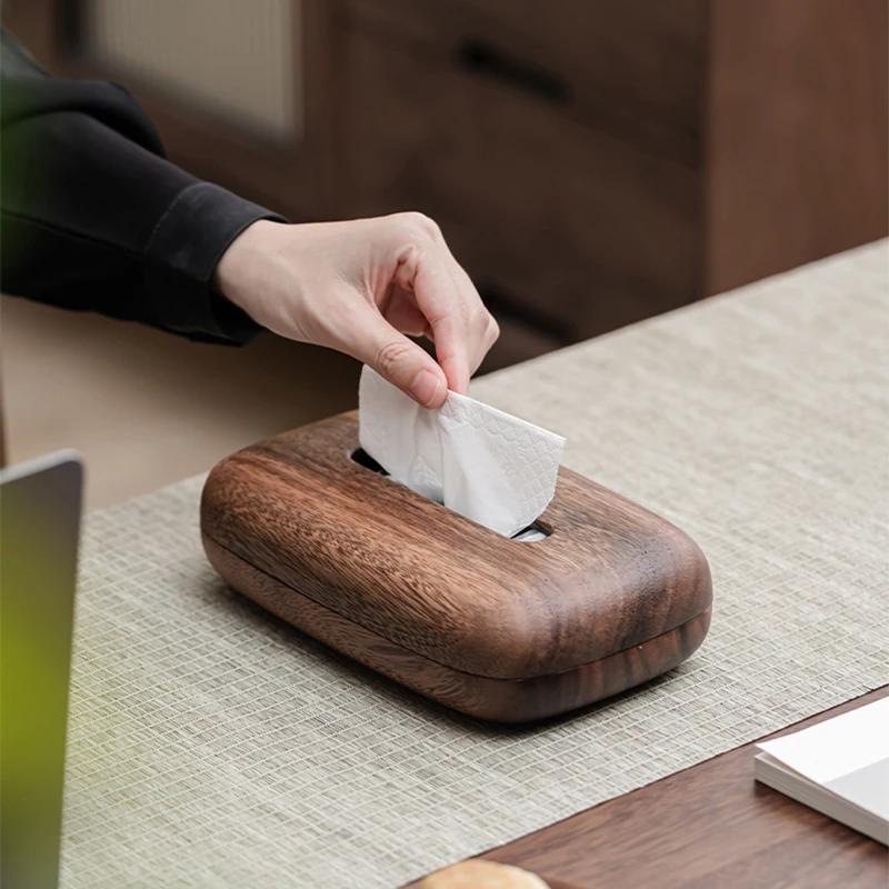 Solid Wood Tissue Box New Chinese Style Walnut Color Tissue Holder Tea Room Zen-Inspired Desktop Decor Tissue Organizer