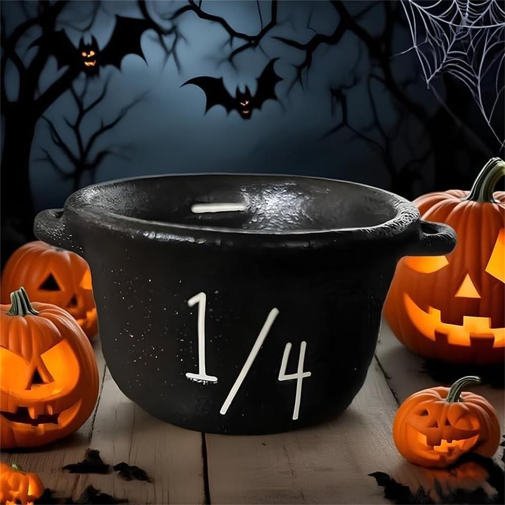 4PC  Witch Cauldron Set, Halloween  Kitchen Measuring Cup, Plastic Stackable Black Candy Pot With Handle, Home Party Favors Candy Bowl Decor,
