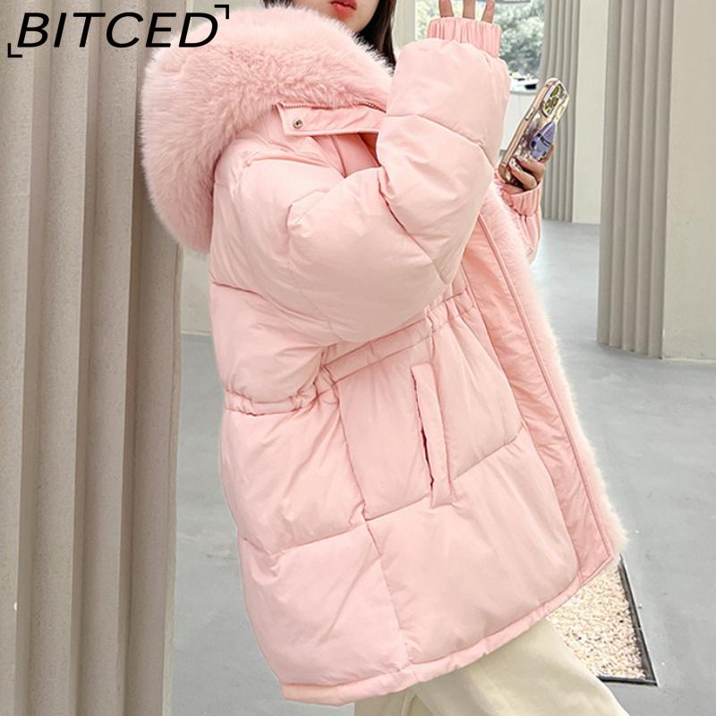BITCED Detachable Oversized Fur Collar Down Jacket for Women Winter Thickened Waist-Defining Fur-Trimmed Parka