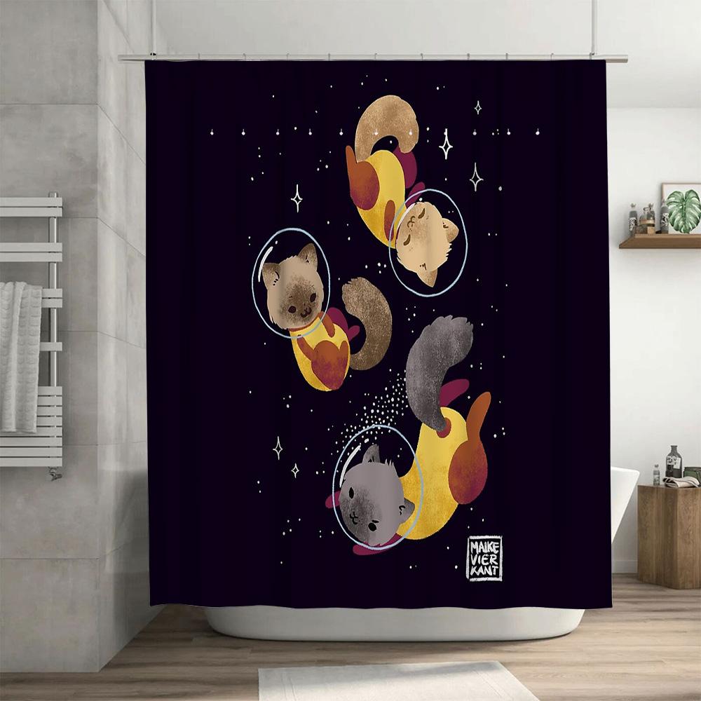 Süße Katze Galaxie Weltraum Duschvorhang Modern Abstrakt Sternenhimmel Badezimmer Dekoration Waschbarer Stoff Heimtextilien