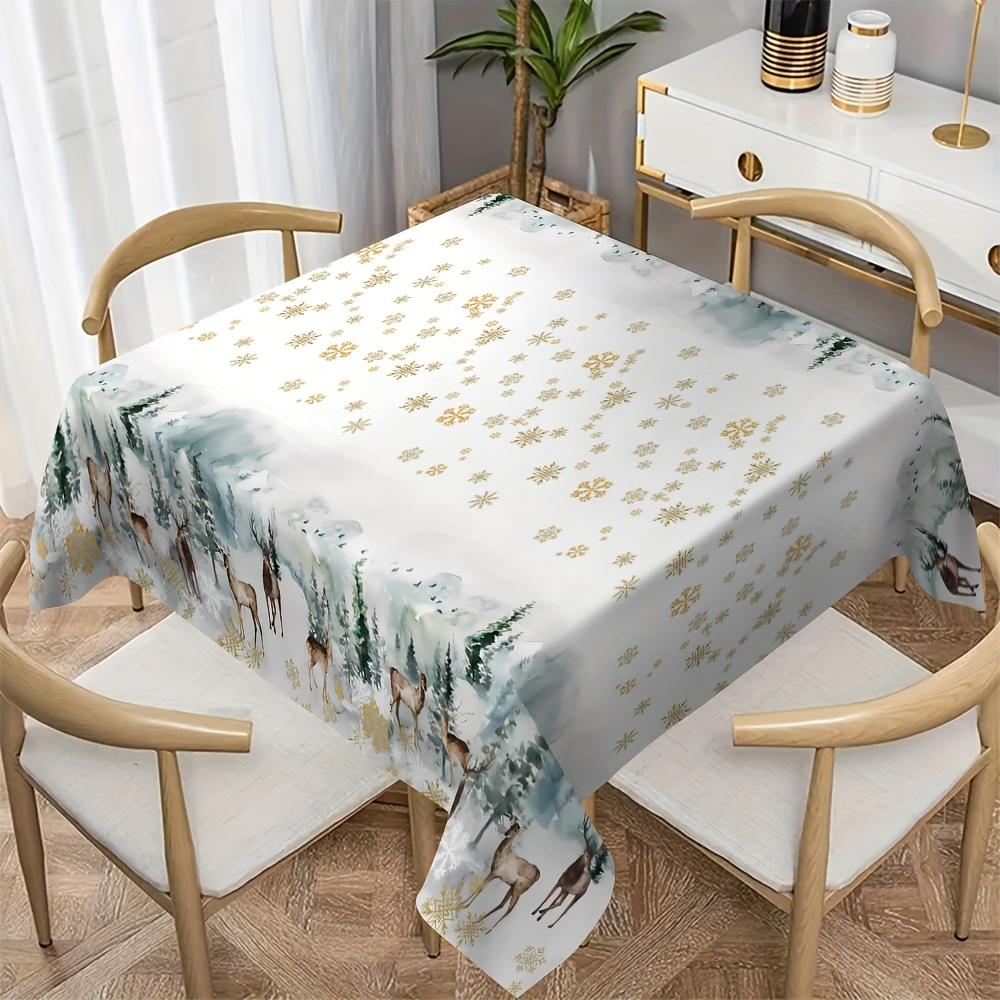 Christmas Reindeer Xmas Tree Snowflake Waterproof Tablecloth Table Decor Winter Kitchen Dining Tablecloth Christmas Decorations