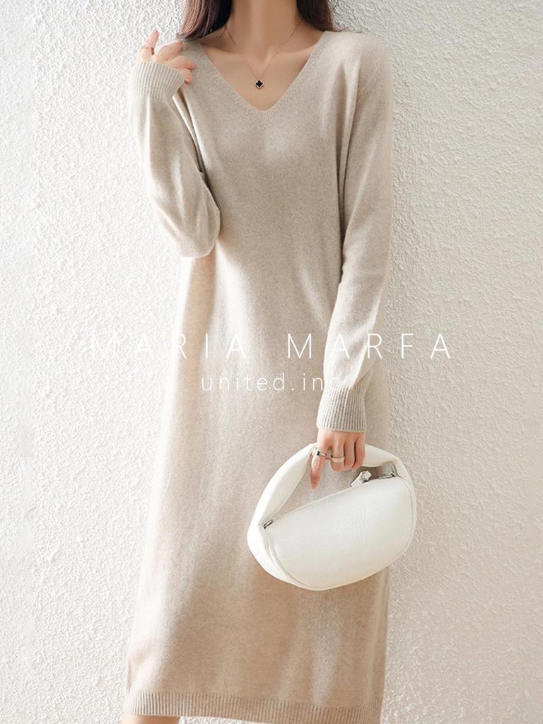MARIA MARFA Fluffy Knit Maxi Perfect for Fall and Long and Perfect for Fall and Size V-neck, Dress, Length, Elegant, Winter. Sleeves, Elegant,