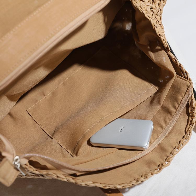 Round Ethnic Style Woven Shoulder Bag - Hollow Paper Rope Tote for Summer Beach and Commute
