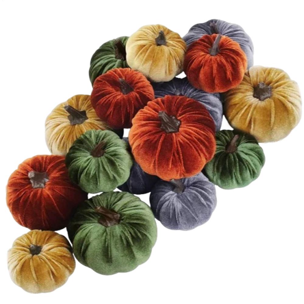 Artificial Velvet Pumpkin 2025 12/16Pcs Halloween Autumn Fall Pumpkin Ornament For Autumn Party Decorating Props