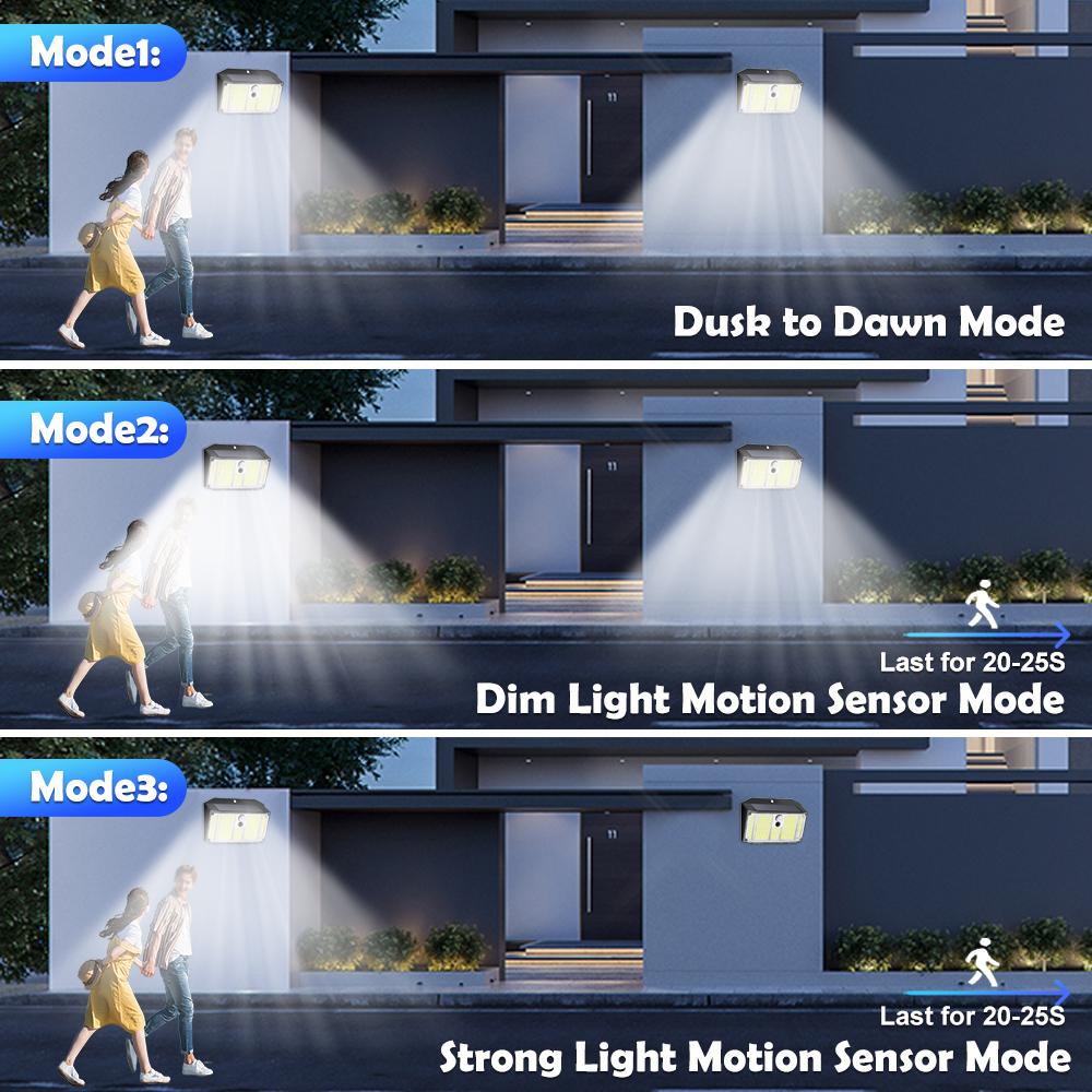 Solar Security Wall Light Garden Small Motion Sensor Fence Light Outdoor Super Bright Waterproof 3 Modes Yard Door Garage