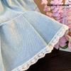 Girls Summer Denim Skirt Cute Korean Style Bow Lace Trim Flared Ruffle Skirt Fashion Toddler Baby Outfit