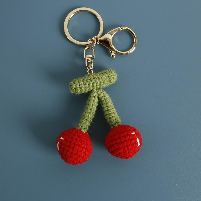 Creative Fruit Series Crochet Keychain Cute Lemon Doll Knitting Keyrings For Bag Pendant Red Cherry Keychain Custom Accessories