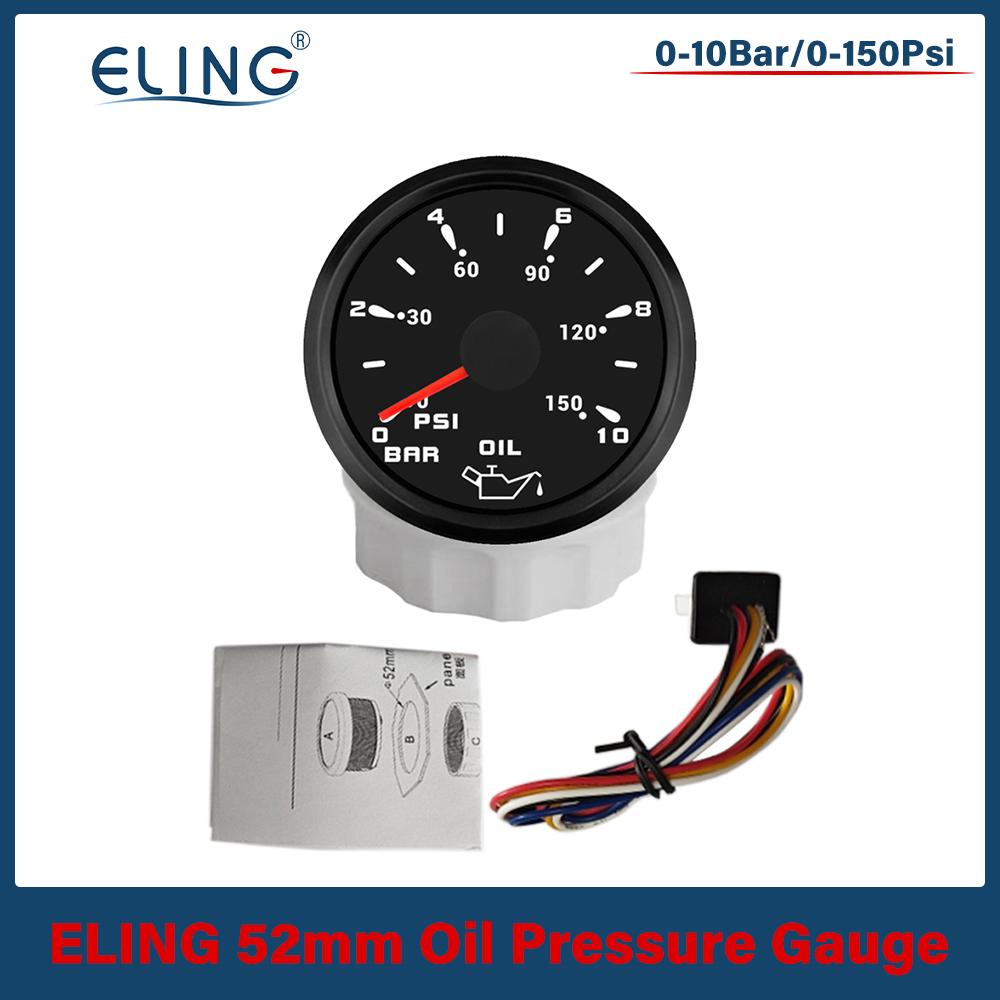 ELING 52mm Oil Pressure Gauge Meter 0-5Bar 0-10bar Signal with 7 Colors Backlight for Car Truck Motorcycle 9-32V