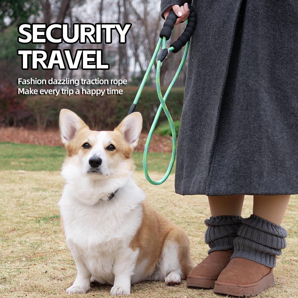No-Pull Nylon Dog Leash for Small Medium Dogs - Anti-Tangle Reflective Pet Lead with Comfortable Handle Walking Training Rope