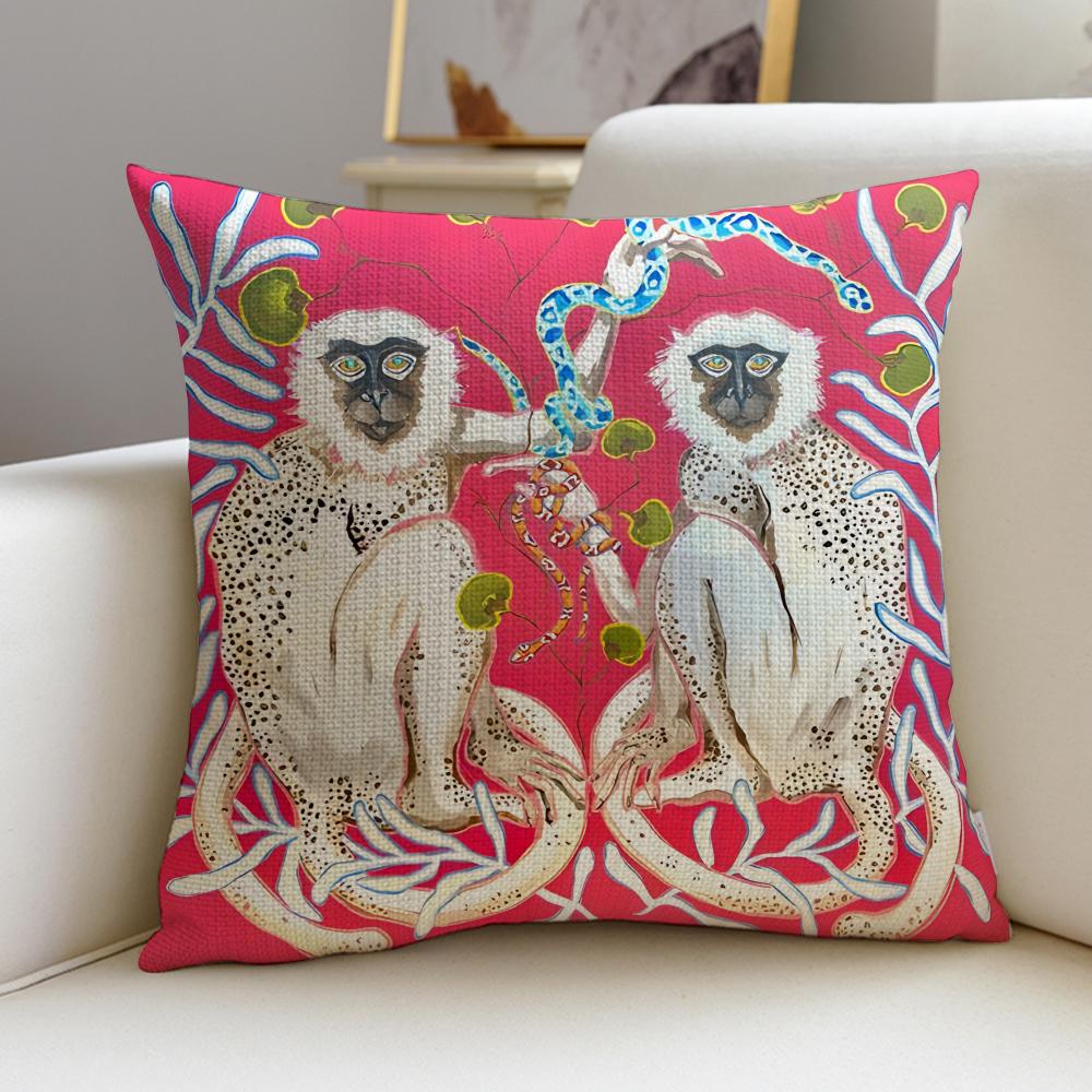 Paige Gemmel MonkeyS Cushion Cover Breathable and skinfriendly linen pillowcase square removable and washable cushion