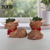 Winter Window Sill Accents 2Pcs Christmas Highland Cow Figurine, Resin Yak Statue with Red Gift for Lovers Scarf, Cute Animal Desktop Ornaments