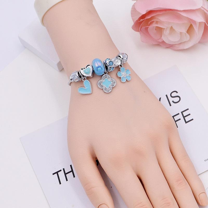 Adjustable Chain Bracelet With Diamond Clover Heart Flower Beads Luxury Charm Bangle For Women