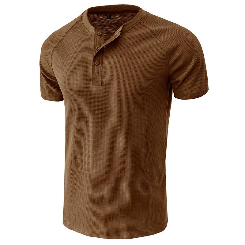 Pánská košile Slim Fit Waffle Henley s krátkým rukávem Pro volný čas Sportovní trička na cvičení pro muže Sportovní triko na 3 knoflíky Letní základní topy odvádějící vlhkost