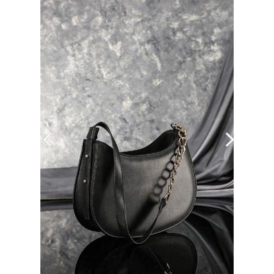 Schwarze, mit Reißverschluss gefütterte, verstellbare Riementasche, Schultertasche für Damen, Trendmode 2023