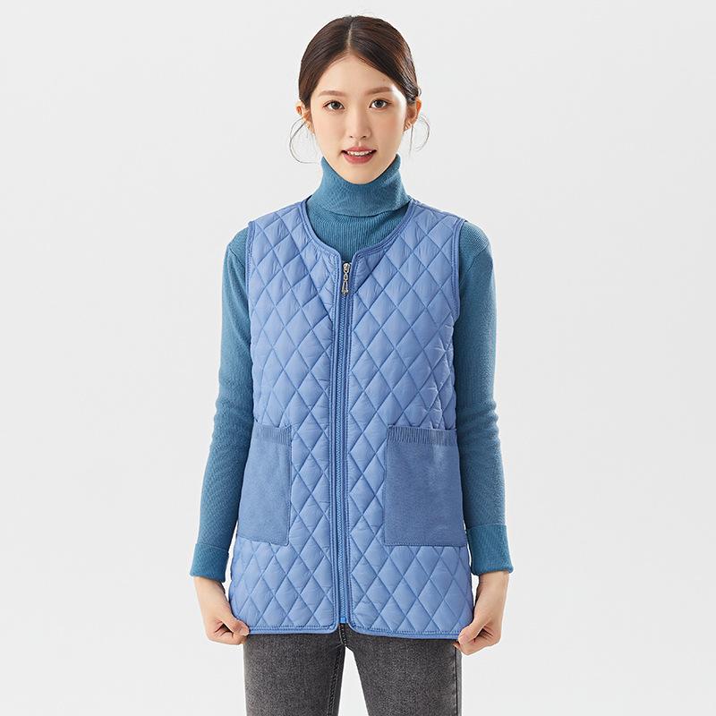 Autumn and Winter Women's Mid-length Cotton Vest Warm Zipper Pockets In The Youth Vests Fashionable and Warm Girlfriends' Wear