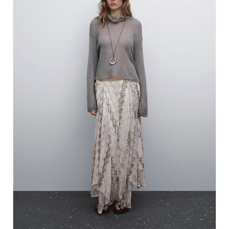 Summer New Fashion Casual Snake Pattern Print Asymmetrical Wide Swing Mid Length Long Length A- line Skirt 5233882