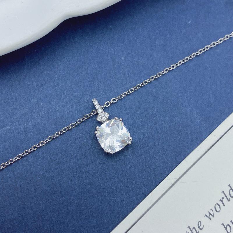 S925 Sterling Silver Square Cubic Zirconia Necklace: Korean Style, Light Luxury, Versatile Women's Fashion