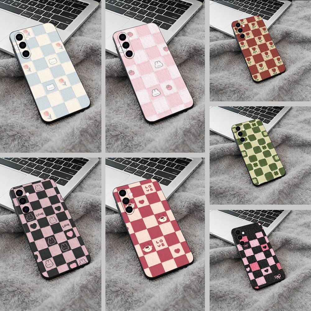 Fresh Checkerboard Soft Silicone phone Case for Samsung Galaxy A73/A71/A72/A70/A53/A52/A51 - Black