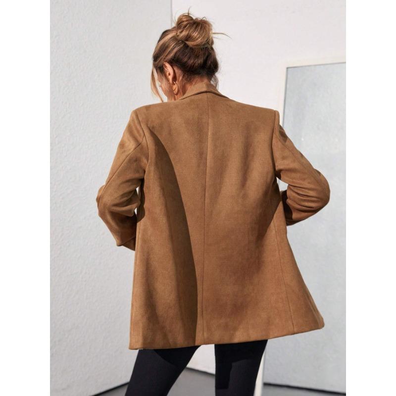 Women S Fashion Casual Solid Color Suede Blazer Jacket Long Sleeve