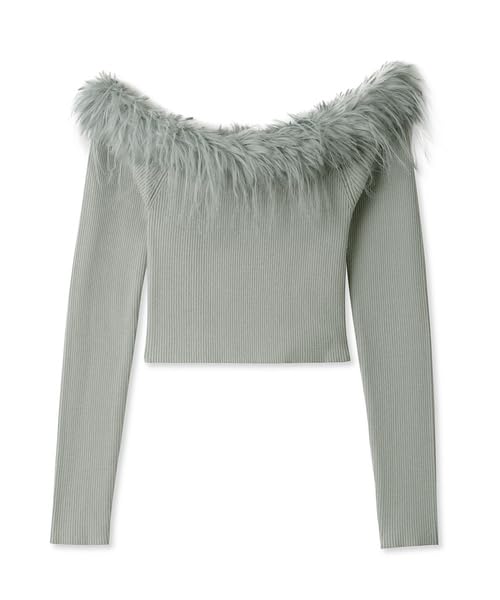 Snidel Faux Fur Docking Knit Pullover SWNT235086 GRY Off-the-Shoulder Women's
