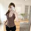 V-neck Strappy Polka-Dot Halter Tank Top Sexy Figure-Hugging Halter Top Polka-Dot