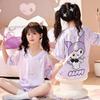 Girls Pajama Set Short Sleeve Ice Silk Sleepwear Kids 8 Years Comfortable Cartoon Print Home Wear