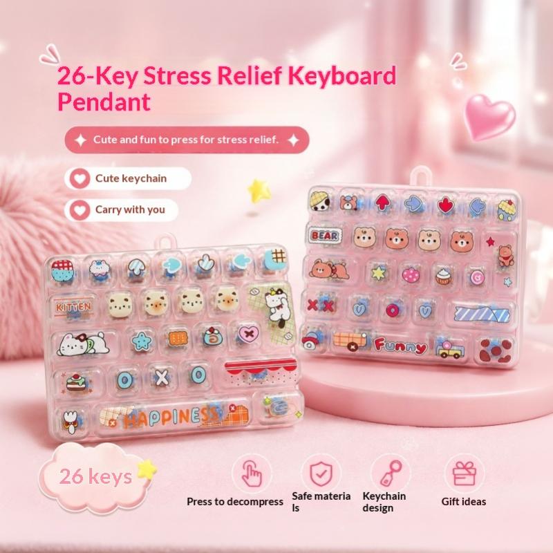 26Key Transparent Stress Relief Keyboard Toy Keychain Cute Children Gift Decompression Keyboard Bag Pendant