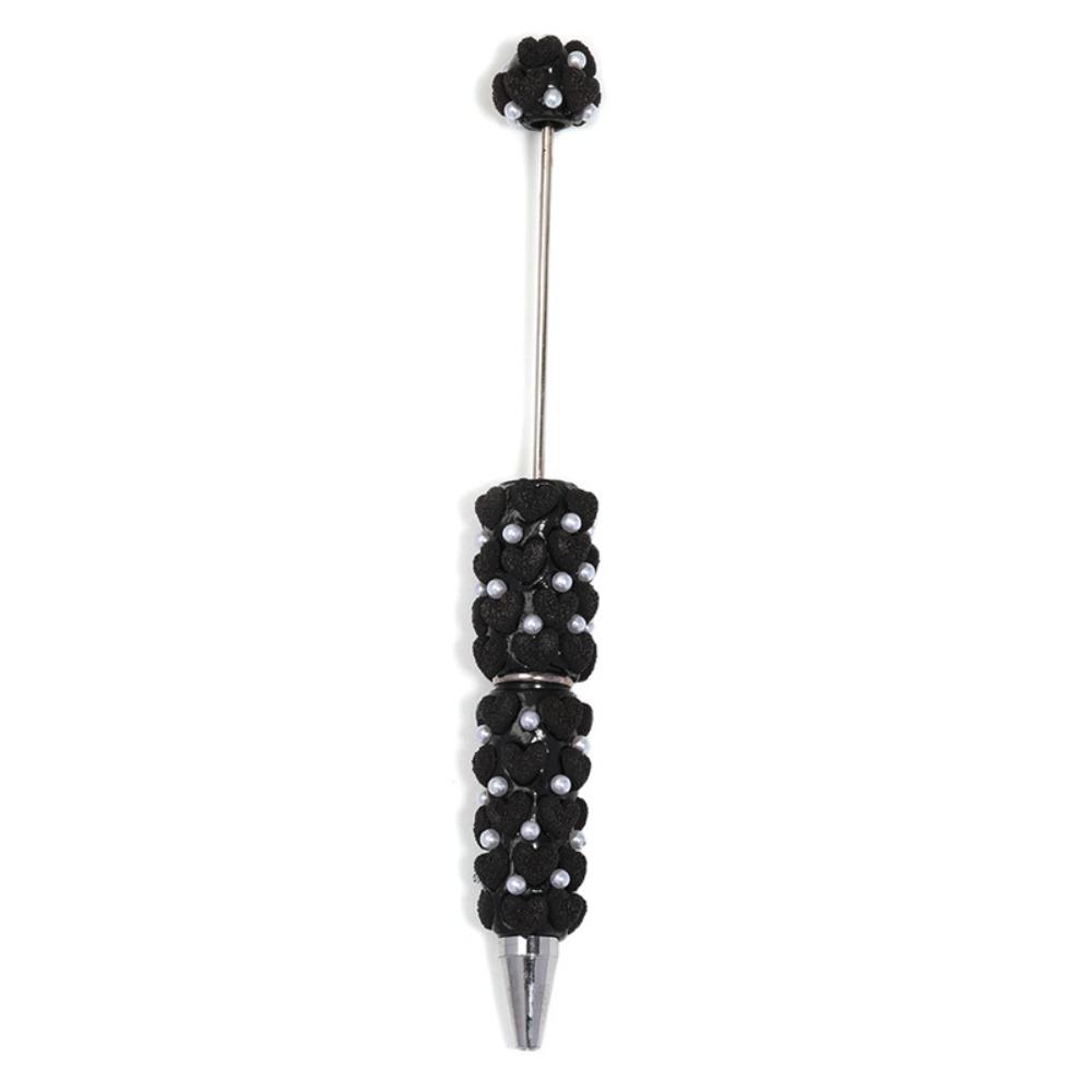 Pearl DIY Clay Heart Bead Pen Full Diamond Smooth Writing Flocked Heart Beaded Pen Handmade Glitter Bead Beaded Ballpoint Pen