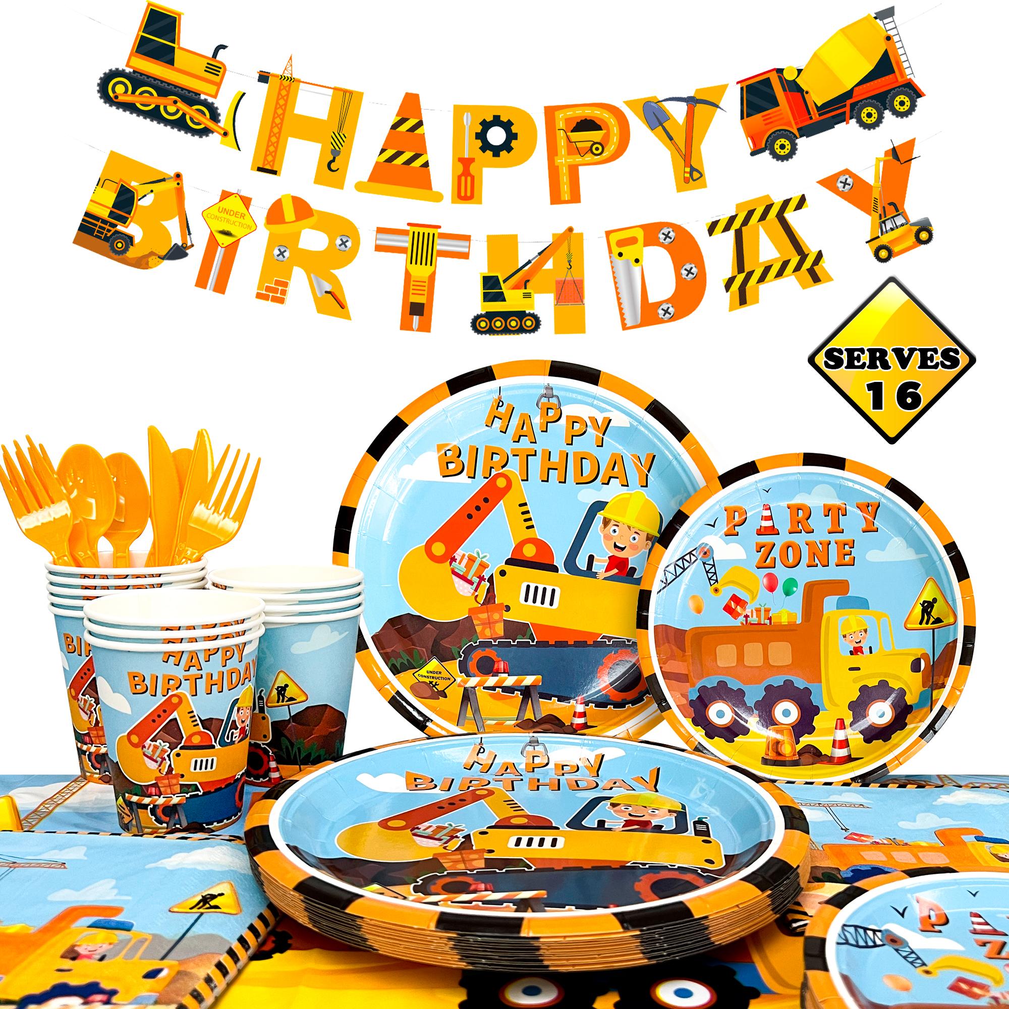 128pcs Construction Party Supplies Tableware Set-Construction Birthday Party Plates Cups Napkins Tablecloth Banner etc Construction Party Tableware жёлтый