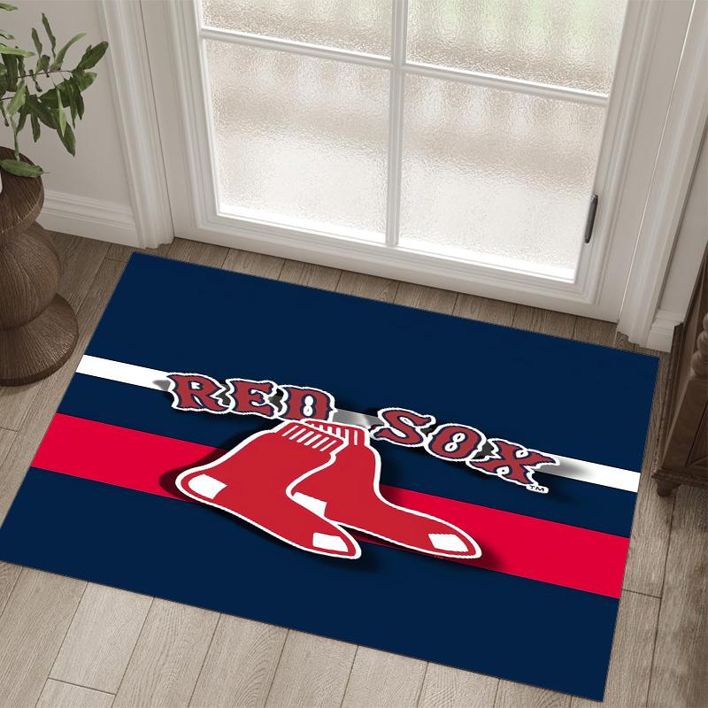 Boston Red Sox Design Kristall Samt Teppich Gemütlich Kein?Rutschfester Teppich mit Aufdruck für Schlafzimmer Wohnzimmer Eingang