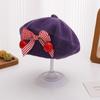 Charming Woolen Beret with Bow & Cherry for Kids - Autumn & Winter Solid Color Hat