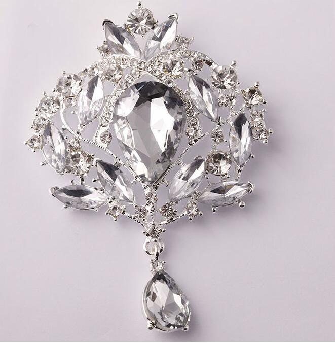 Женский Роскошный Стеклянный Подвеска-Капля Великолепный Цветок Большая Брошь-Булавка серебряный/белый