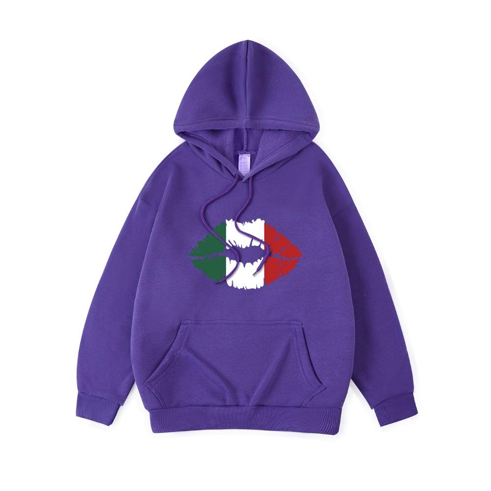 Mexico Flag Color Lip Printing Hoodies Womens Casual Pocket Hoody Winter Sweatshirts Basics Sporty Woman Clothes