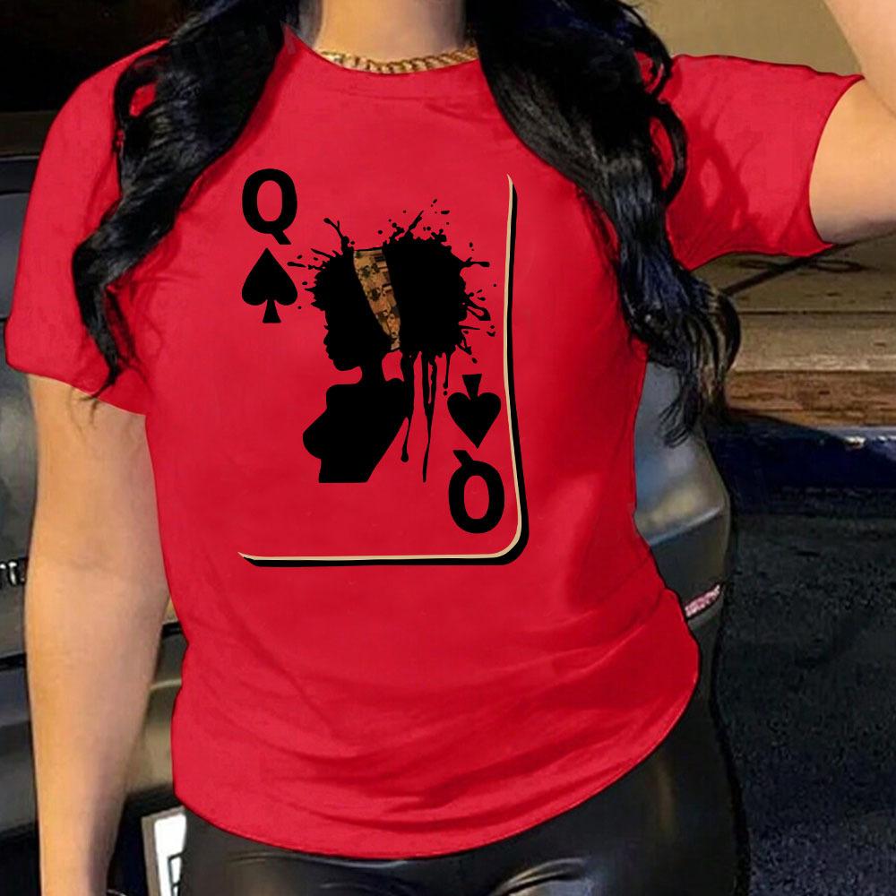 Cotton T-Shirt Short Sleeve Round Neck Women 2d Print Tops