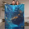 1pc Mysterious Harbor Digital Printed Design Blanket - All-Season Soft Flannel Throw with Vibrant Nautical Ship & Lanterns