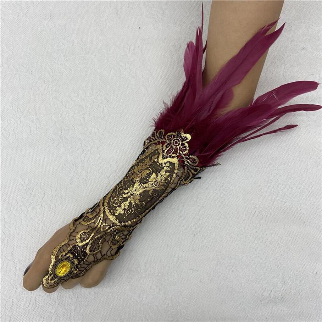 Bracelet Plume Gant Plume Gothique Dentelle Dorée Creuse Manchette Dentelle