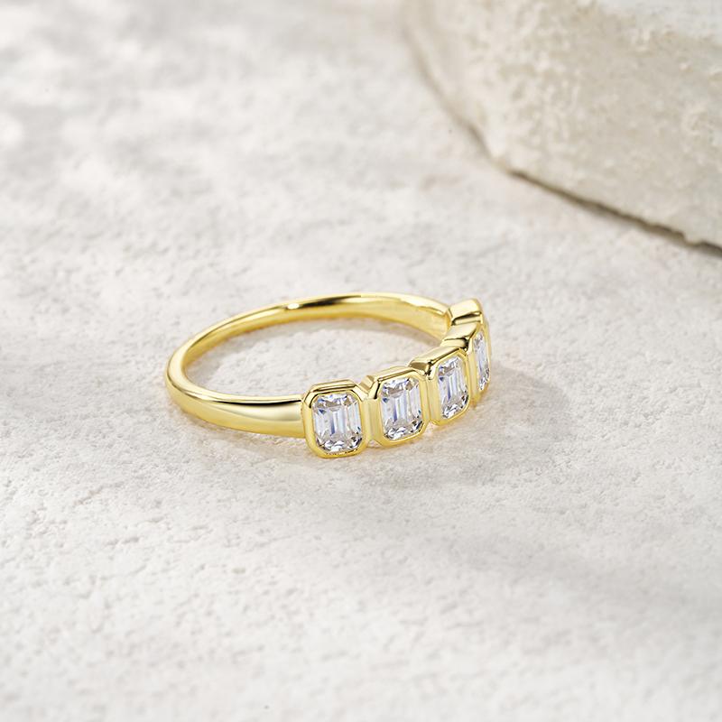 Trendy 925 Sterling Silver Fine Jewelry Gold Plated Ring Emerald Cut Moissanite Eternity Wedding Engagement Ring