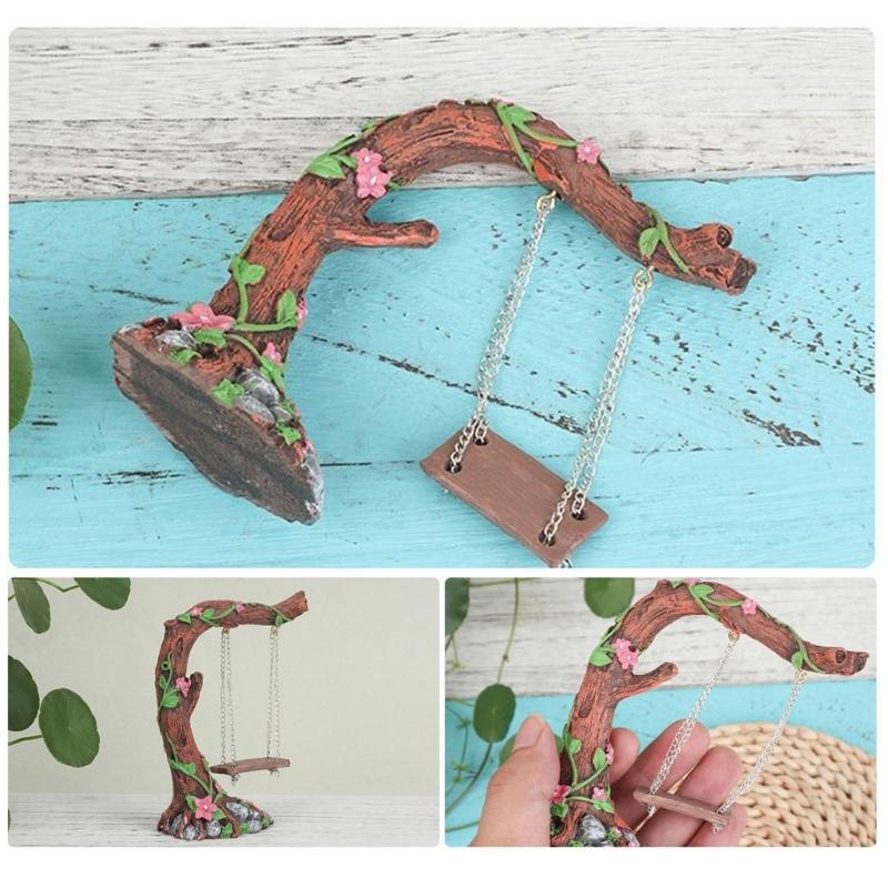 Whimsically Flower Tree Swing Figurine Resin Craft Spring Collectible Ornament For Garden Landscape Dollhouses Decors