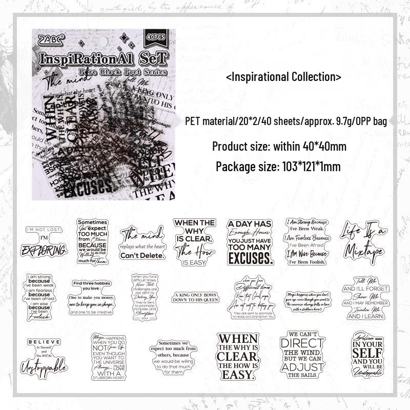 Black Poet Retro Instagram-Style PET Stickers: Waterproof Journaling & Collage Decor
