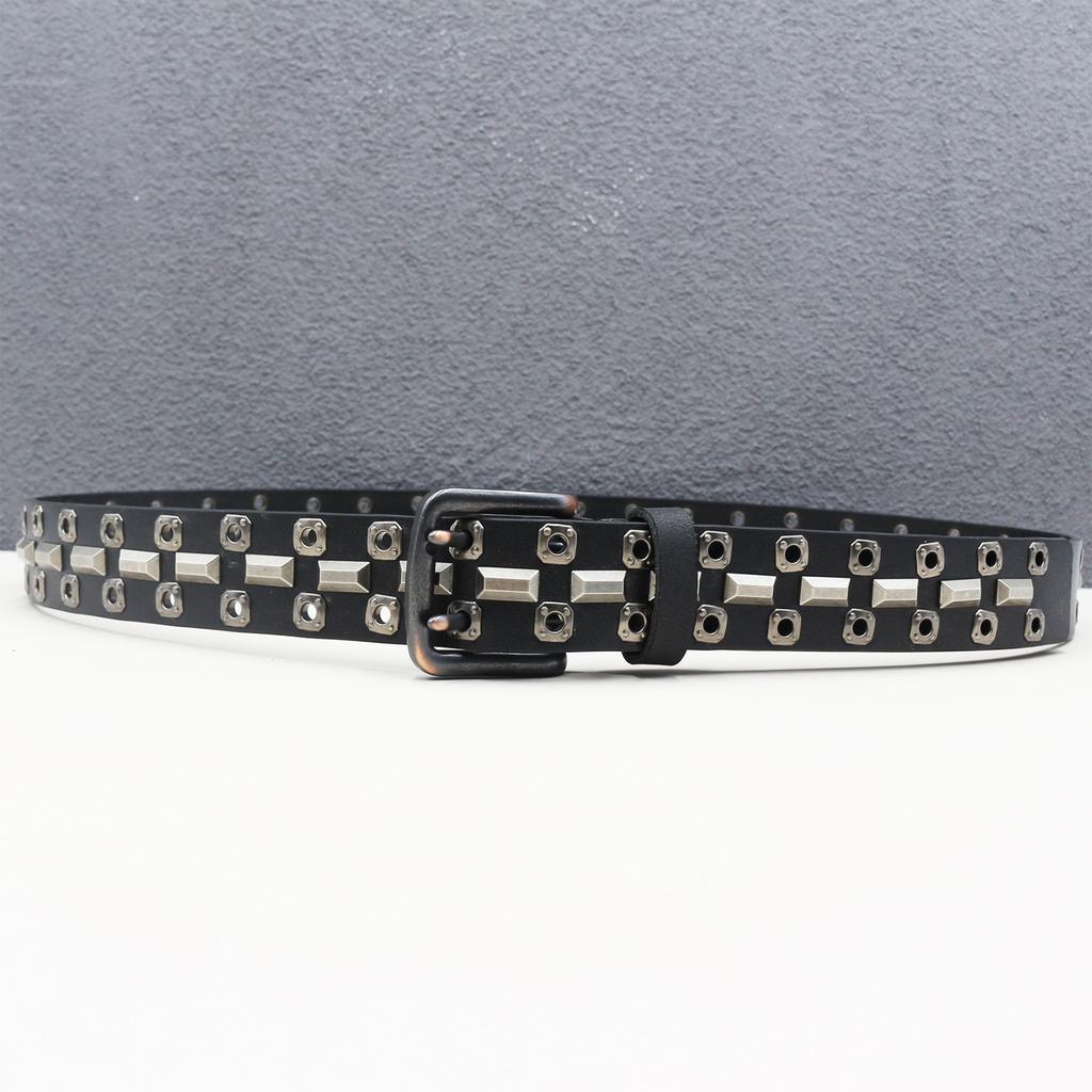 Double Needle Chicken Eye Hole Rivet Belt Leather Star Hollow Belt Goth Heavy Industry American Belt