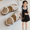 Children's woven hollow sandals2026Summer girls' woven sandals for toddlers, young and older children, open-toed princess solid color sandals